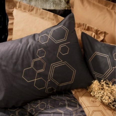 Lenjerie pat dublu Cotton Box Dawn Copper bumbac ranforce model geometric negru si copper
