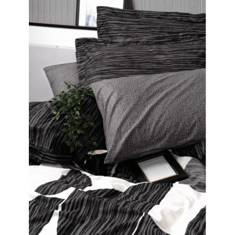 lenjerie pat bumbac ranforce, lenjerie pat Niko Anthracite, lenjerie motive geometrice abstracte, lenjerie nuanțe antracit alb