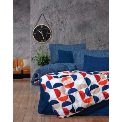Lenjerie de pat Cottonbox, din bumbac 100% ranforce, cu model cu cercuri colorate în nuanțe de albastru, roșu și crem