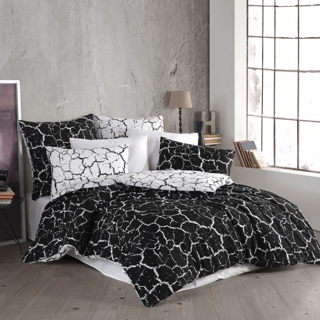 Lenjerie de pat bumbac 100% ranforce cu design marmură alb-negru