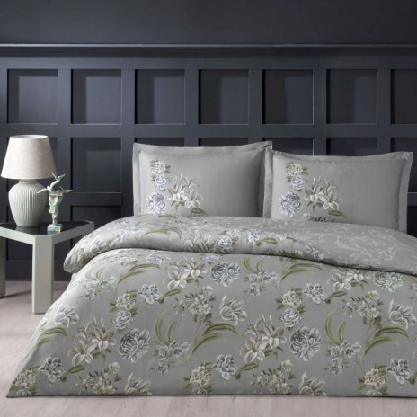 Lenjerie pat dublu bumbac 100% satinat TAC Mako Satin Elodie Gri model floral