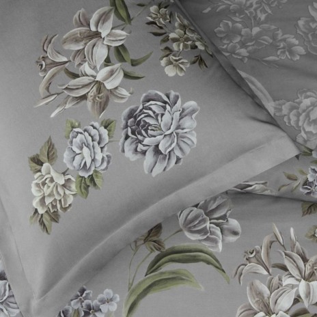 Lenjerie pat dublu bumbac 100% satinat TAC Mako Satin Elodie Gri model floral