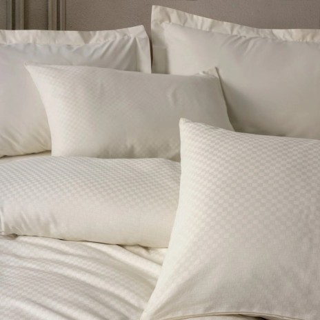 Lenjerie pat dublu bumbac 100% ranforce, Cotton Box, model crem, cu model în carouri crem deschis
