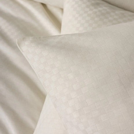 Lenjerie pat dublu bumbac 100% ranforce, Cotton Box, model crem, cu model în carouri crem deschis