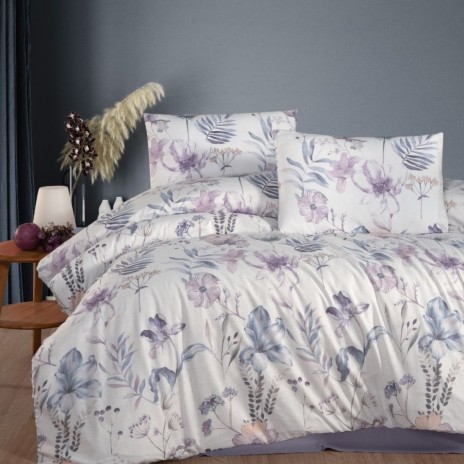 Lenjerie pat dublu bumbac 100% ranforce Amaris Lila cu flori pastelate