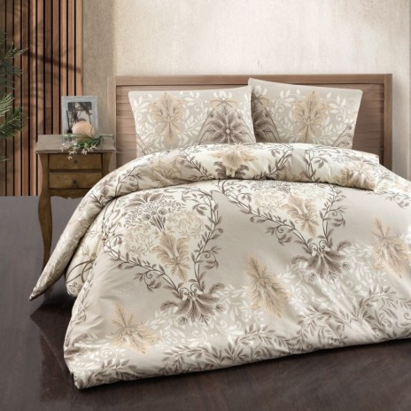 Lenjerie pat dublu bumbac 100% ranforce Lara ecru cu design baroc