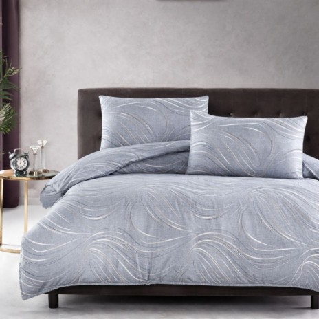Lenjerie pat dublu bumbac 100% ranforce Donis gri cu linii ondulate