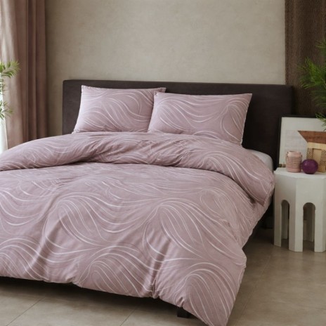 Lenjerie pat dublu bumbac 100% ranforce Donis lila cu linii ondulate