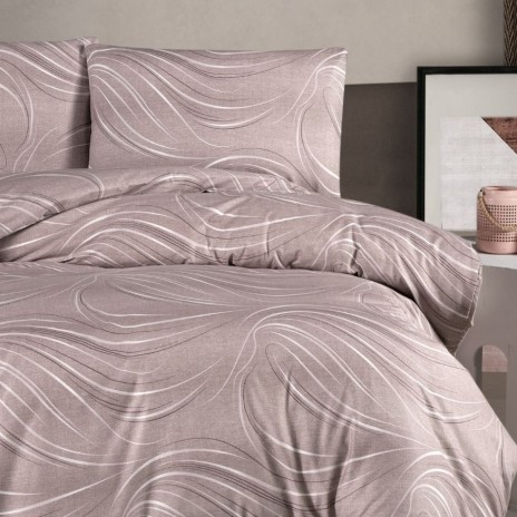 Lenjerie pat dublu bumbac 100% ranforce Donis lila cu linii ondulate