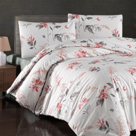 Lenjerie pat dublu bumbac 100% ranforce Karen Berry cu flori