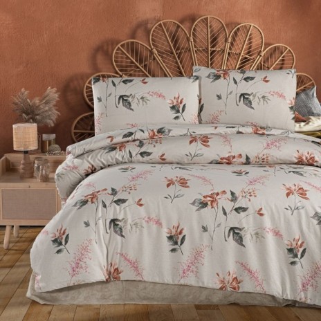 Lenjerie pat dublu bumbac 100% ranforce Karen maro cu flori