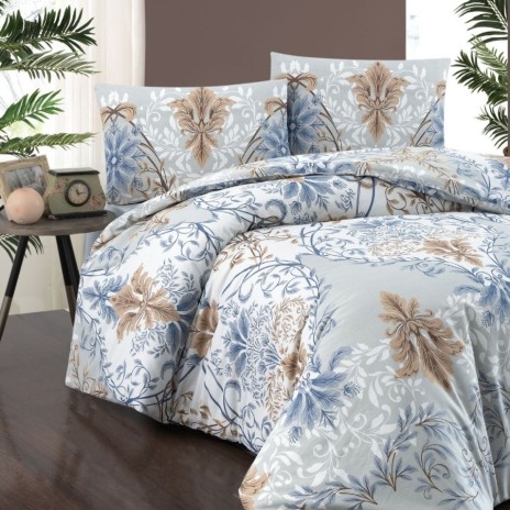 Lenjerie pat dublu bumbac 100% ranforce Lara Blue cu design baroc