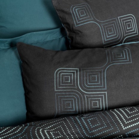 Lenjerie pat dublu Cotton Box Noche Petrol din bumbac 100% ranforce cu model geometric modern