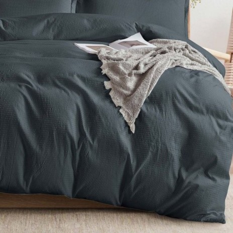 Lenjerie pat dublu creponata, negru, policoton, set 6 piese