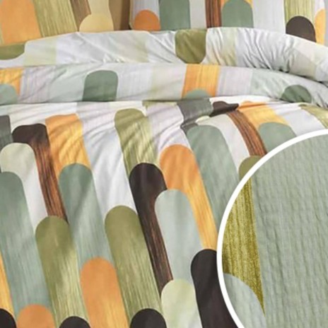 Lenjerie de pat dublu din bumbac 100% creponata cu cearceaf pilota 180x220cm, imprimeu geometric