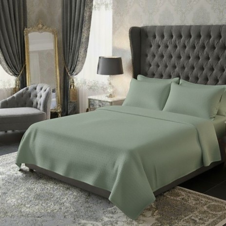 Lenjerie de pat dublu verde din bumbac 100% creponata cu cearceaf pilota 180x220cm