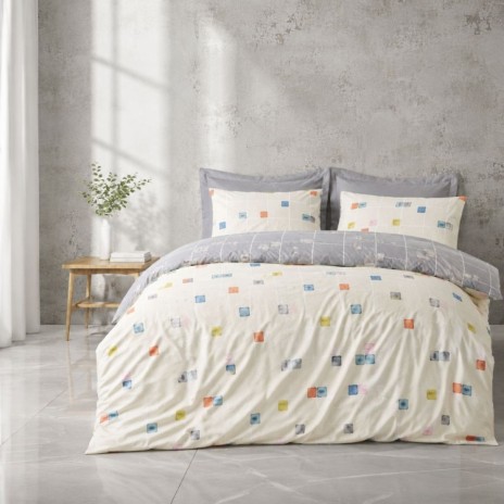 Lenjerie pat dublu cu elastic Cotton Box Evo Gri bumbac 100% ranforce design geometric