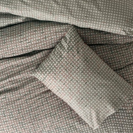 Lenjerie pat dublu cu elastic Cotton Box Mote Tile Red bumbac ranforce model geometric în nuante naturale