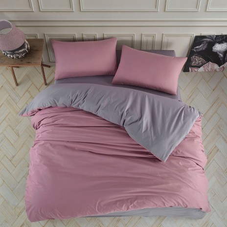 Lenjerie de pat Nazenin Home din bumbac 100% ranforce, design roz și gri deschis