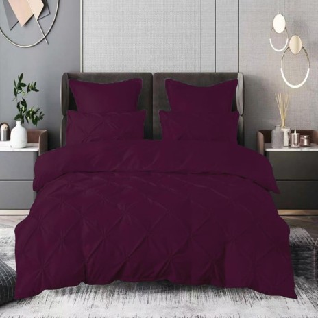 Llenjerie de pat din finet mov inchis cu pliuri decorative, 6 piese