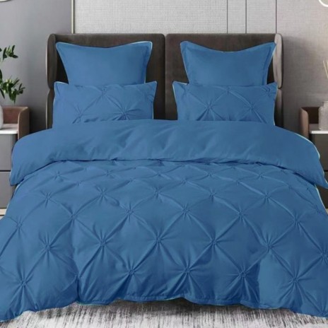 Lenjerie pat dublu finet cu pliuri, 6 piese, Pucioasa, Bleu