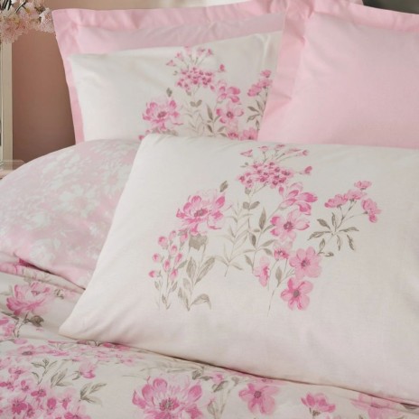 Lenjerie Floren Roz cu imprimeu floral si frunze gri-bej