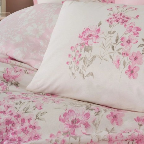 Lenjerie Floren Roz cu imprimeu floral si frunze gri-bej