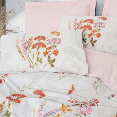 lenjerie pat dublu Lilura Roz cu flori Cotton Box