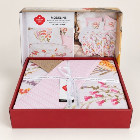 lenjerie pat dublu Lilura Roz cu flori Cotton Box