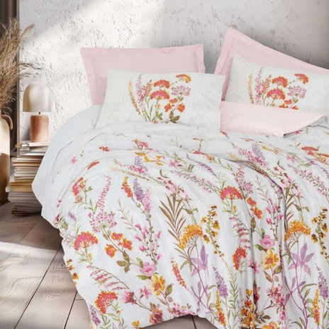 lenjerie pat dublu Lilura Roz cu flori Cotton Box