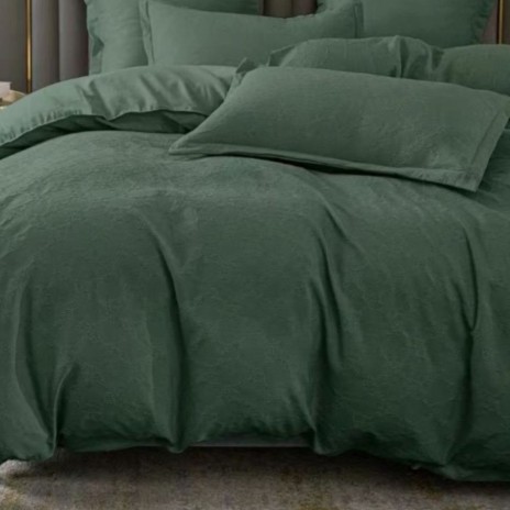 Lenjerie pat dublu turcoaz cu tesatura jacquard si cearceaf uni, set 6 piese din policoton