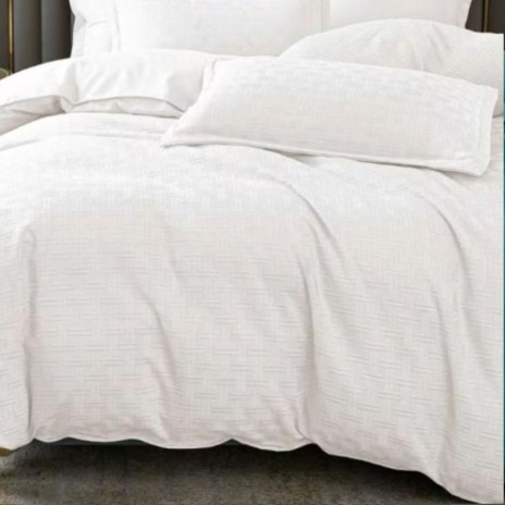 Lenjerie pat dublu alba, policoton, uni, 6 piese, cearsaf elastic