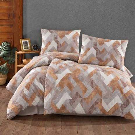 lenjerie pat dublu Rayce Maro bumbac ranforce model geometric maro bej teracota First Choice