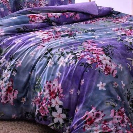 Lenjerie pat dublu satin Tac Delux Digital Daphne cu flori violet