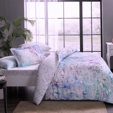 Lenjerie pat dublu satin Tac Delux Digital Avalon cu imprimeu abstract acvatic