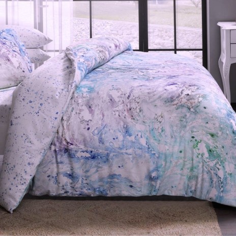Lenjerie pat dublu satin Tac Delux Digital Avalon cu imprimeu abstract acvatic