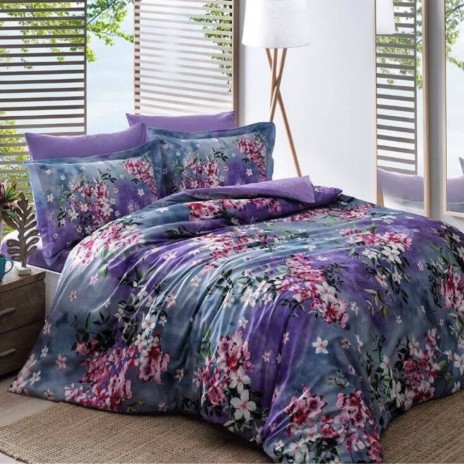 Lenjerie pat satin Tac Digital Dafne mov cu flori 200x220