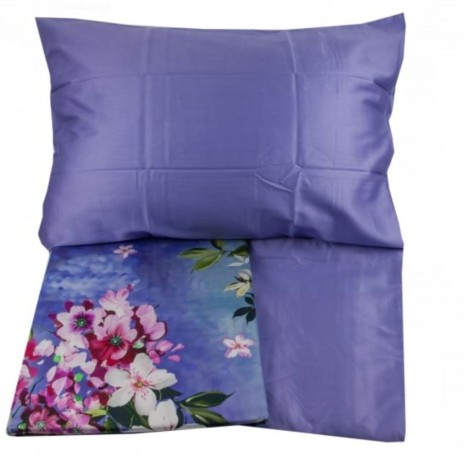 Lenjerie pat satin Tac Digital Dafne mov cu flori 200x220