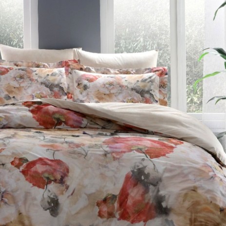 Lenjerie pat dublu satin 6 piese TAC DELUX Digital Charlene Bej Floral artistic