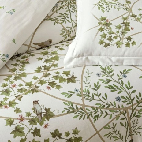 Lenjerie pat dublu satin 6 piese TAC DELUX Digital Windsor model floral verde elegant