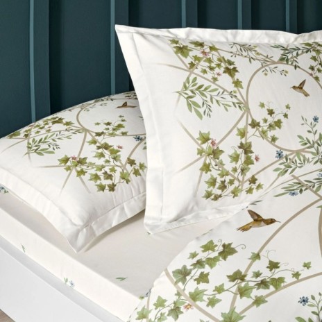 Lenjerie pat dublu satin 6 piese TAC DELUX Digital Windsor model floral verde elegant