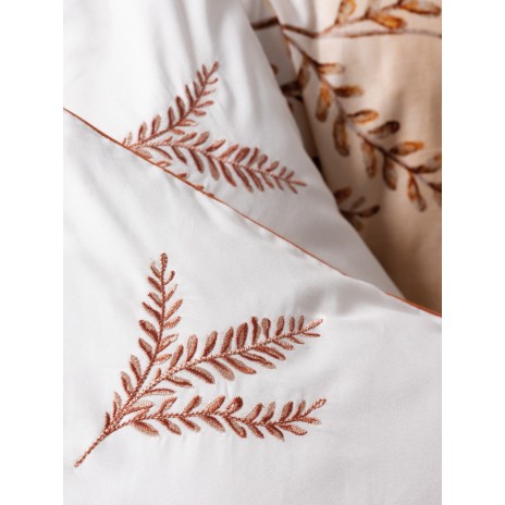 Lenjerie de pat CottonBox Elite Ecru, design floral digital crem și portocaliu, bumbac 100% satinat mercerizat