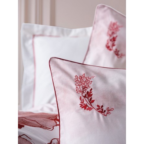 Lenjerie de pat CottonBox Gules Red, design floral digital alb și roșu, bumbac 100% satinat mercerizat