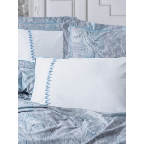 Lenjerie de pat CottonBox Stilla Blue, design abstract albastru și gri, bumbac 100% satinat mercerizat
