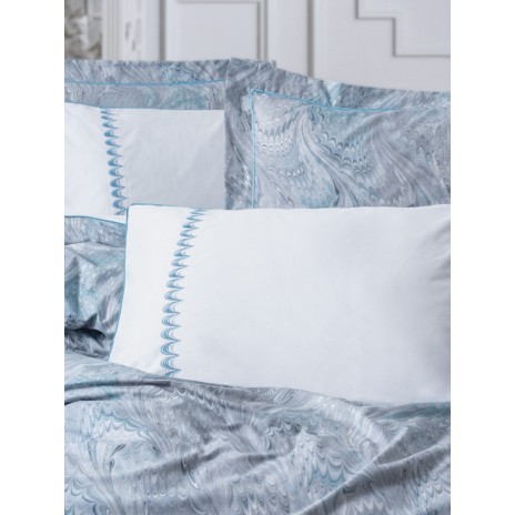 Lenjerie pat de lux cu broderie din satin, Elite CottonBox, Stilla Blue