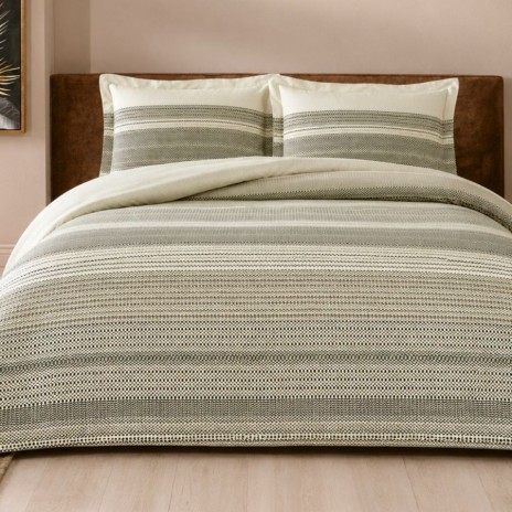 Lenjerie pat dublu TAC Mako Satin Moonlit bumbac satinat model geometric crem bej maro negru