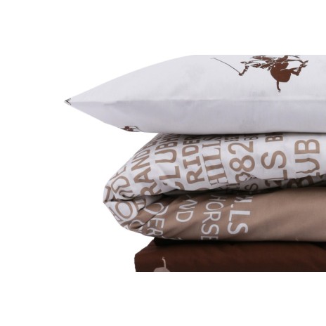 Lenjerie de pat Beverly Hills Polo Club în nuanțe de maro și bej, cu design texturat și logo iconic.