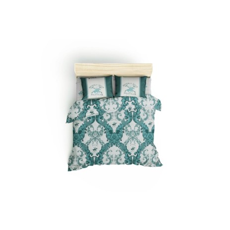 Lenjerie de pat BHPC 024-Green cu nuanțe de verde și alb, design elegant și logo iconic