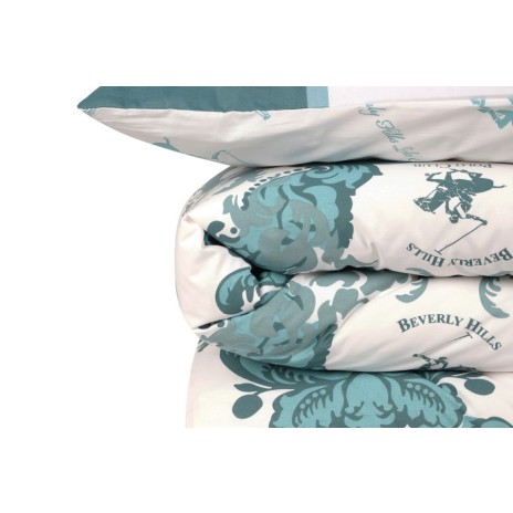 Lenjerie de pat BHPC 024-Green cu nuanțe de verde și alb, design elegant și logo iconic