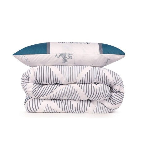 Lenjerie de pat BHPC 025-GreenWhiteGrey cu nuanțe de verde, alb și gri, design elegant și logo iconic